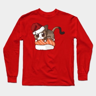 Brown Stripped Cat Salmon Sushi Christmas Long Sleeve T-Shirt
